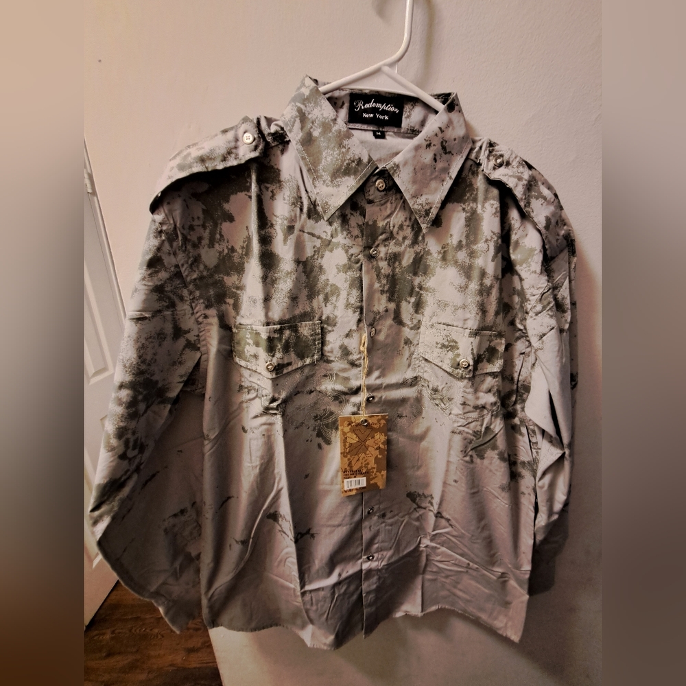 Redemption, Men's Shirt, Long-sleeved,  Size (M) Medium, Color Gray, Black,  NWT